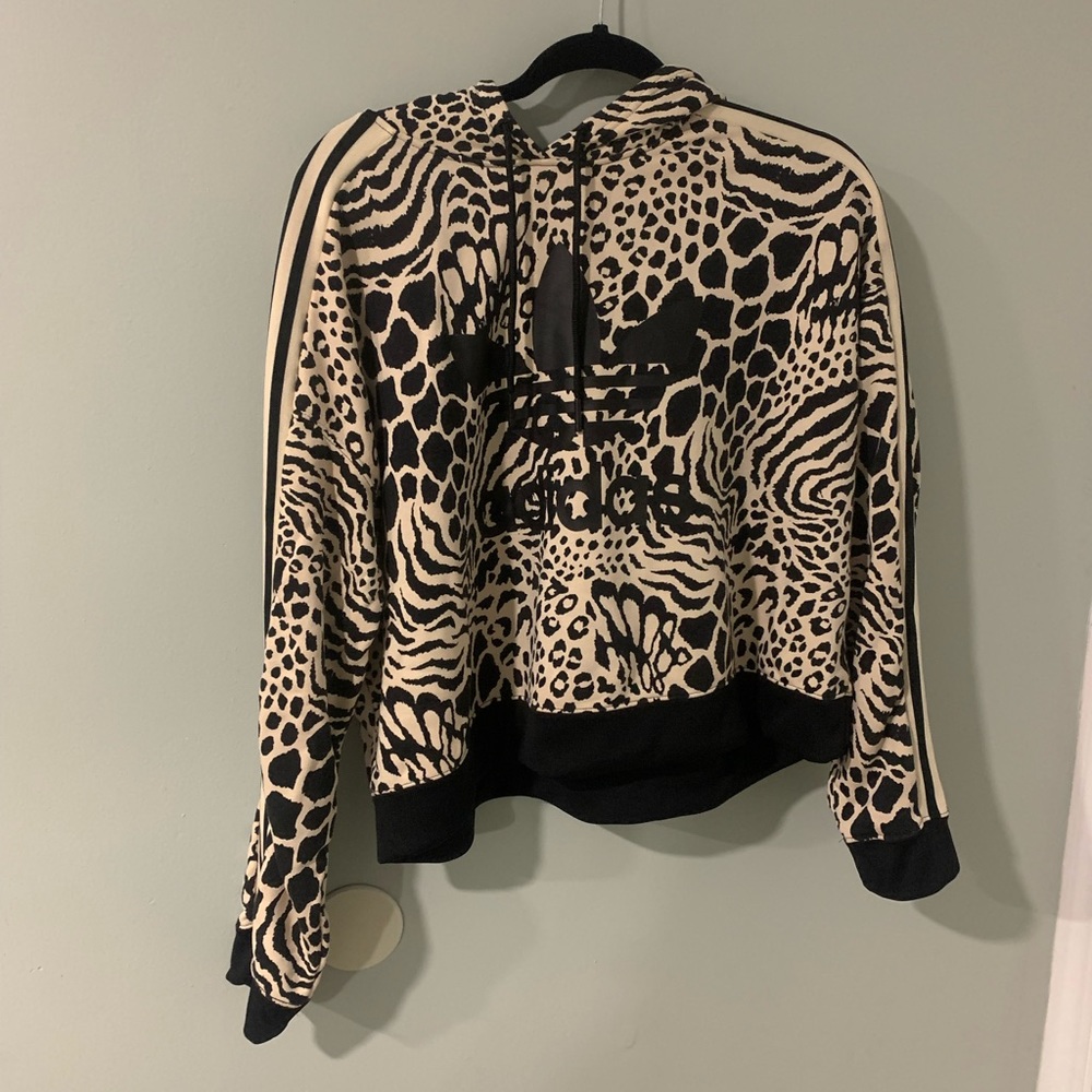 Cropped Adidas Trefoil safari print hoodie